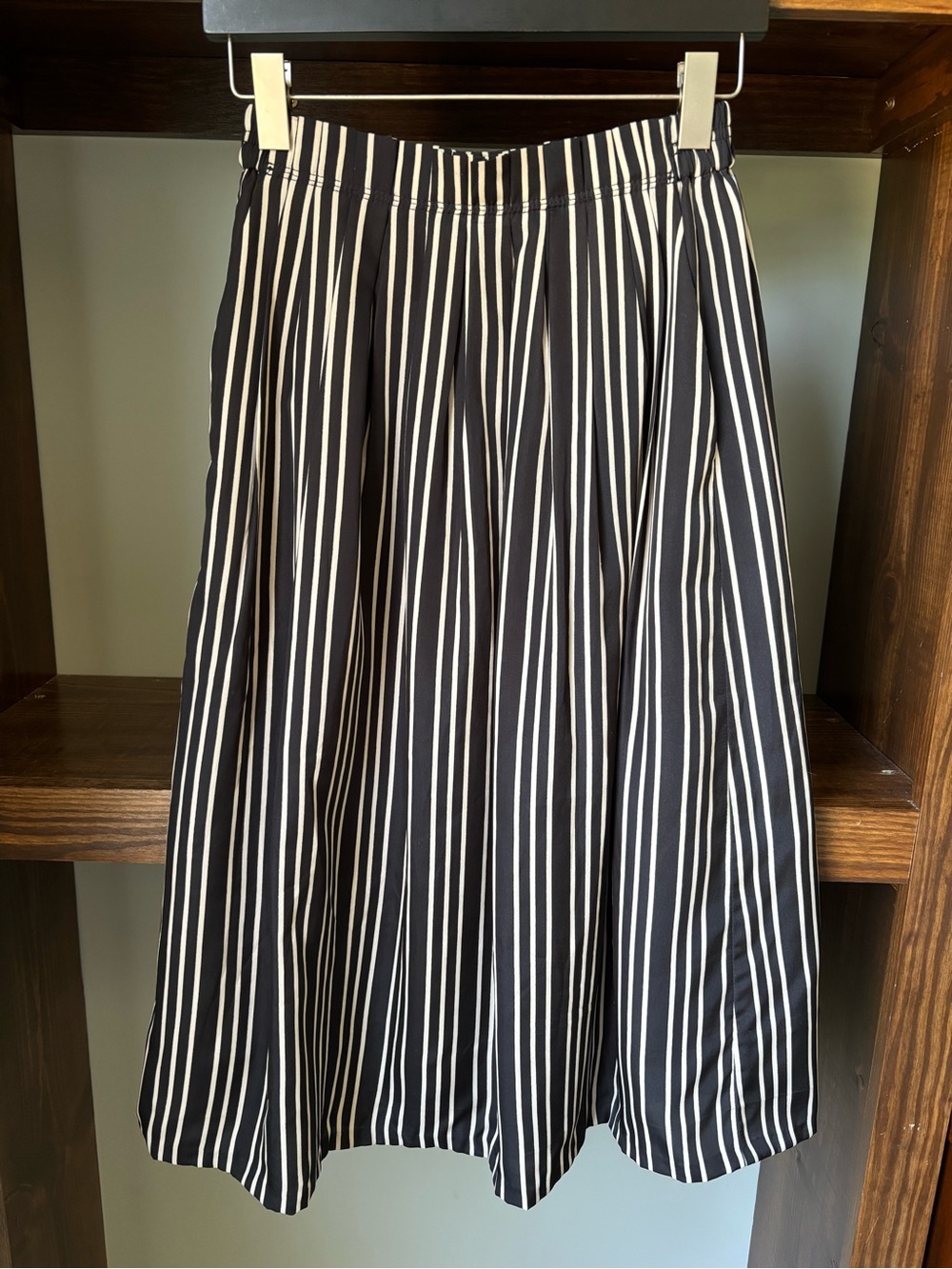 J. Crew Deep Navy and Cream Vertical Stripe Midi Skirt